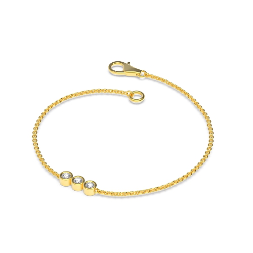 Bezel Setting Round Yellow Gold triology Designer Bracelet