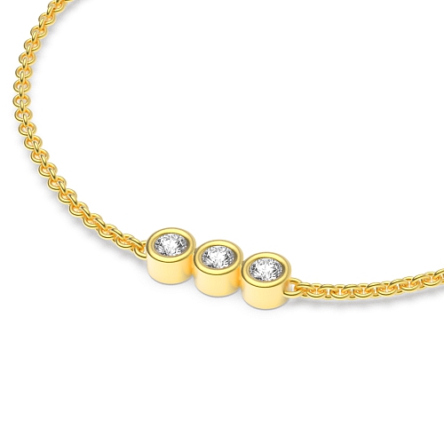 Bezel Setting Round Yellow Gold triology Designer Bracelet