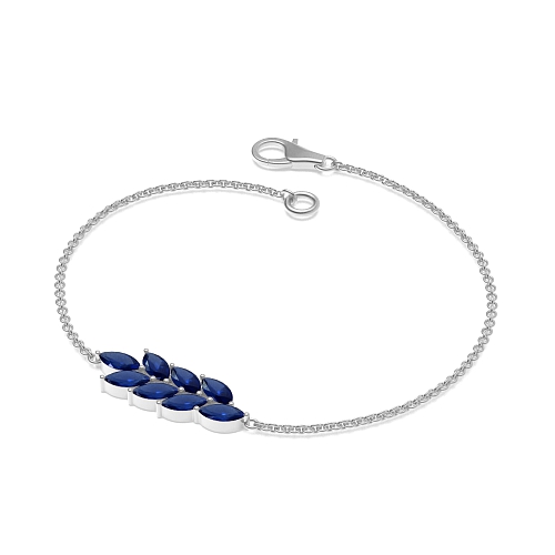 4 Prong Marquise leaf Blue Sapphire Designer Bracelet