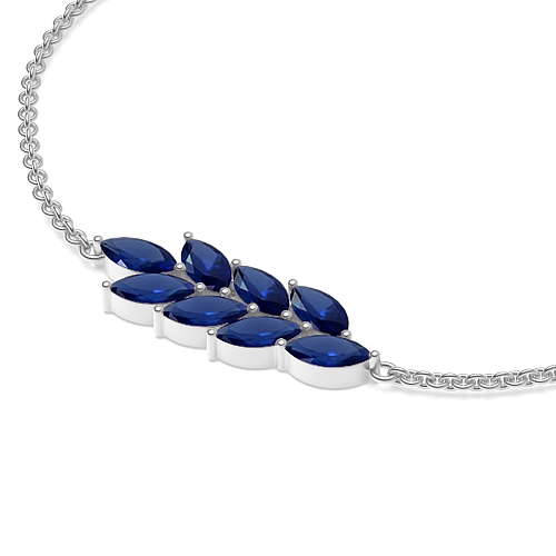 4 Prong Marquise leaf Blue Sapphire Designer Bracelet