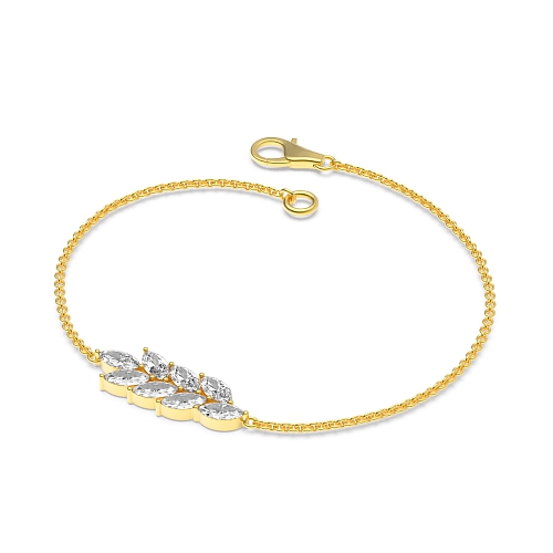 4 Prong Marquise Yellow Gold leaf Designer Bracelet