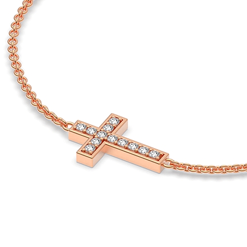Pave Setting Round Rose Gold Cross Diamond Bracelets