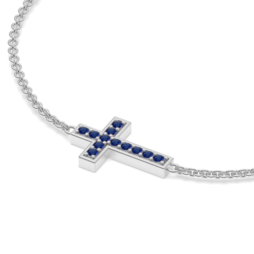 Pave Setting Round cross Blue Sapphire Designer Bracelet