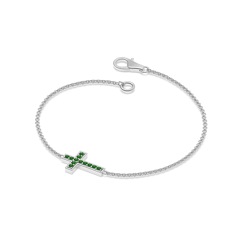 Pave Setting Round Cross Emerald Delicate Diamond Bracelets