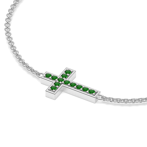 Pave Setting Round Cross Emerald Delicate Diamond Bracelets