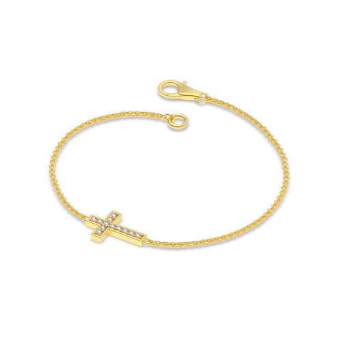 Pave Setting Round Yellow Gold cross Designer Bracelet