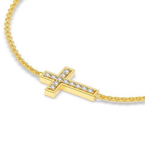 Pave Setting Round Yellow Gold cross Designer Bracelet