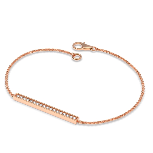 Pave Setting Round Rose Gold Line bar Diamond Bracelets