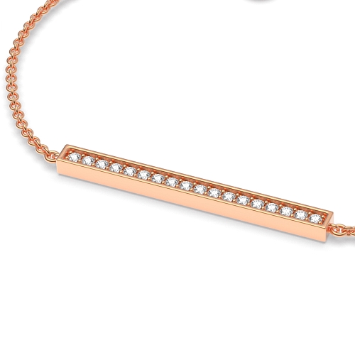 Pave Setting Round Rose Gold Line bar Diamond Bracelets