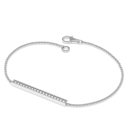 Pave Setting Round Silver Line Bar Designer Bracelet