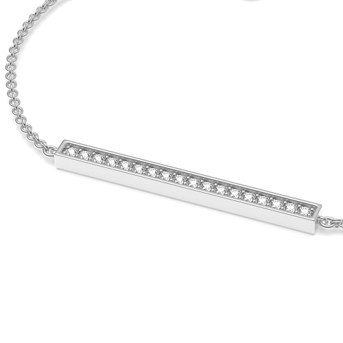 Pave Setting Round Silver Line Bar Designer Bracelet