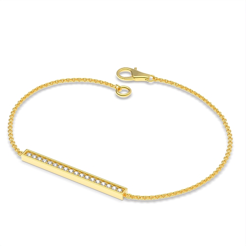 Pave Setting Round Yellow Gold Line bar Delicate Diamond Bracelets