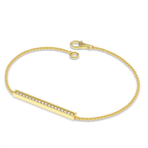 Pave Setting Round Yellow Gold Line bar Diamond Bracelets