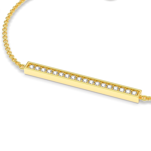 Pave Setting Round Yellow Gold Line bar Diamond Bracelets