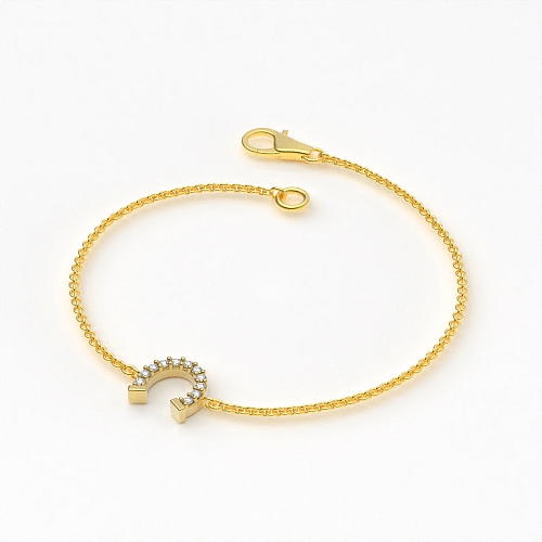 Pave Setting Round Yellow Gold Shoe horse Delicate Diamond Bracelets
