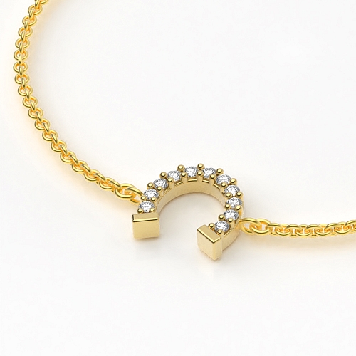 Pave Setting Round Yellow Gold Shoe horse Delicate Diamond Bracelets