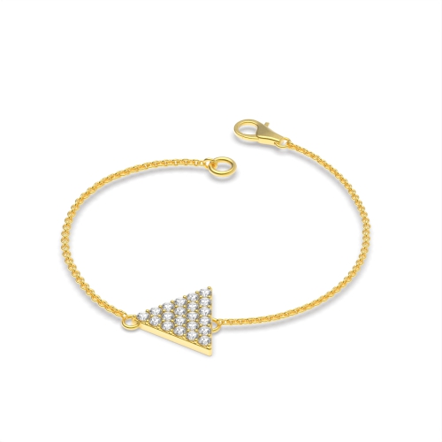 4 Prong Round Yellow Gold Triangle Disc Chain Designer Bracelet