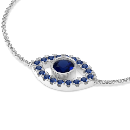 Bezel Setting Round Devil Eye Chain Blue Sapphire Designer Bracelet
