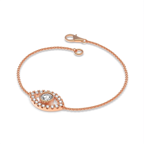 Bezel Setting Round Rose Gold Evil Eye Delicate Diamond Bracelets