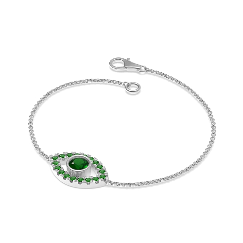 Bezel Setting Round Evil Eye Emerald Delicate Diamond Bracelets