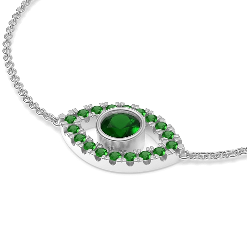 Bezel Setting Round Evil Eye Emerald Delicate Diamond Bracelets