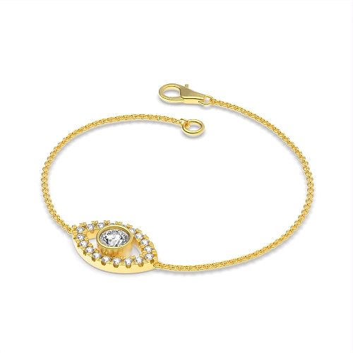 Bezel Setting Round Yellow Gold Evil Eye Delicate Diamond Bracelets