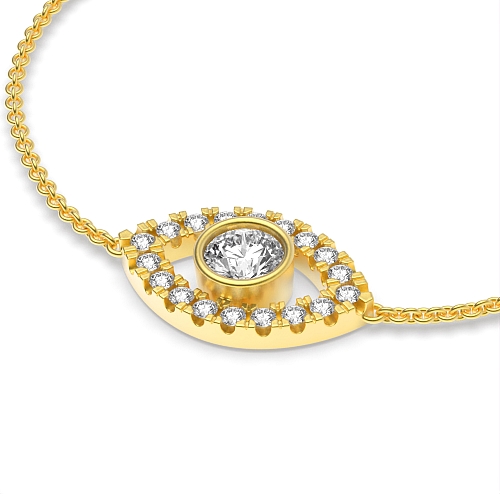 Bezel Setting Round Yellow Gold Evil Eye Delicate Diamond Bracelets