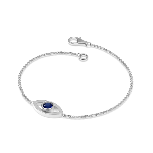 4 Prong Round Devil Eye Chain Blue Sapphire Designer Bracelet