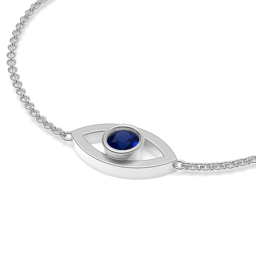 4 Prong Round Devil Eye Chain Blue Sapphire Designer Bracelet