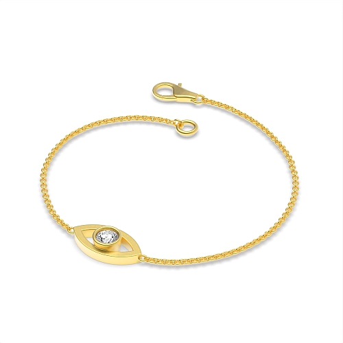 4 Prong Round Yellow Gold Devil Eye Chain Designer Bracelet