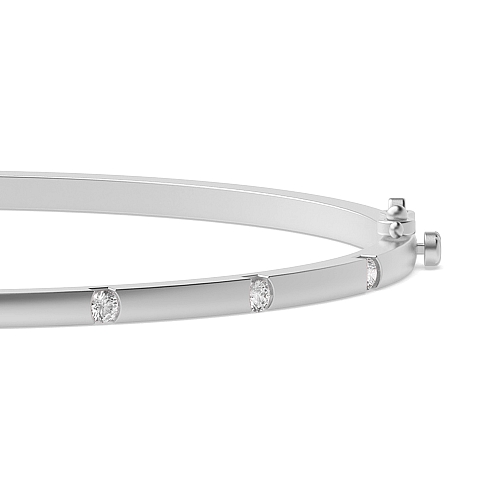 Bezel Setting Round White Gold Bangles Bracelet