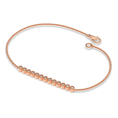 Bezel Setting Round Rose Gold Bar Diamond Bracelets