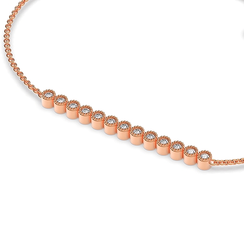 Bezel Setting Round Rose Gold Bar Diamond Bracelets