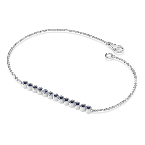 Bezel Setting Round Bar Blue Sapphire Designer Bracelet