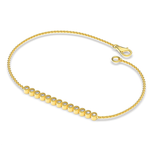 Bezel Setting Round Yellow Gold Bar Designer Bracelet