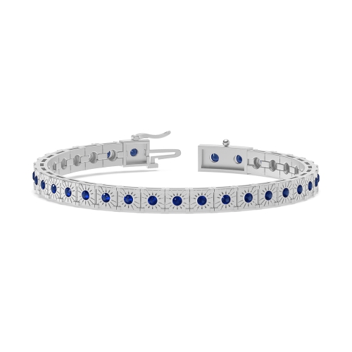Bezel Setting Round Cipherunity Blue Sapphire Tennis Diamond Bracelets