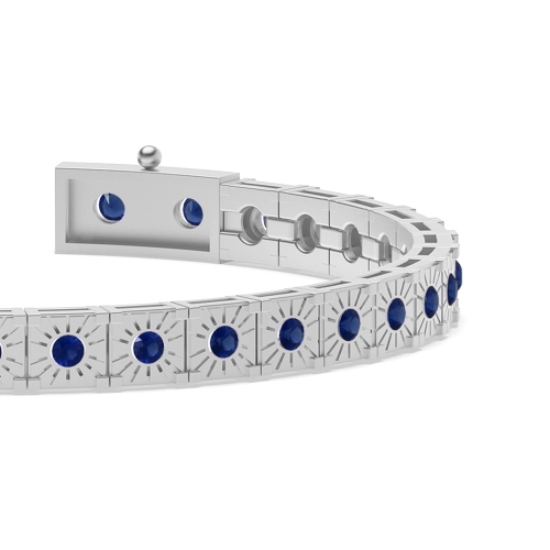 Bezel Setting Round Cipherunity Blue Sapphire Tennis Diamond Bracelets