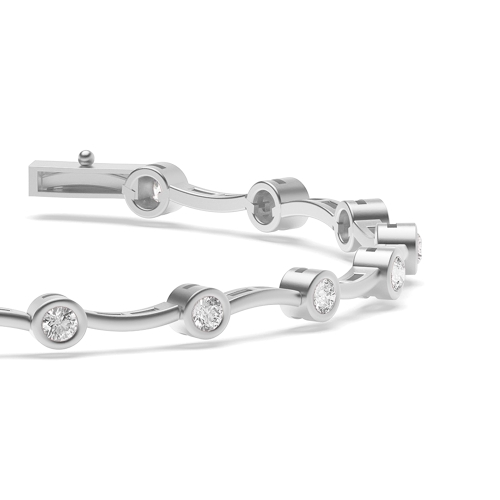 Bezel Setting Wavy Bar Link Delicate Lab Grown Diamond Bracelets