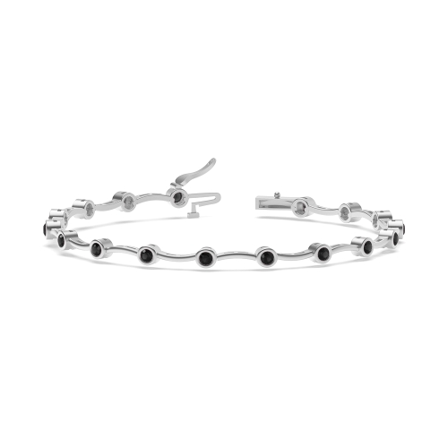 Bezel Setting Round Wavy bar link Black Tennis Diamond Bracelets