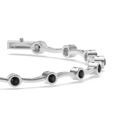 Bezel Setting Round Wavy bar link Black Tennis Diamond Bracelets