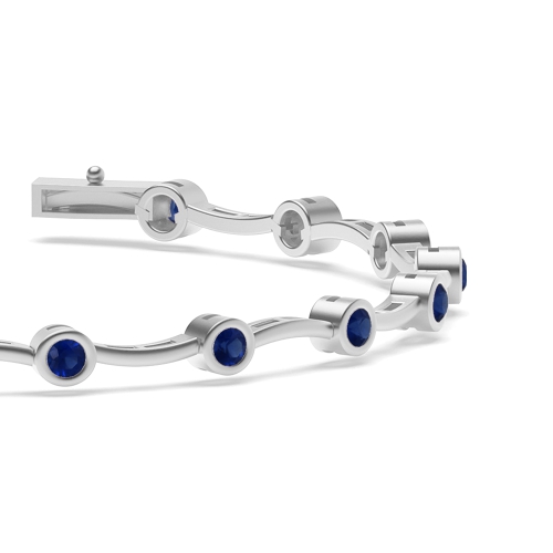 Bezel Setting Round Wavy bar link Blue Sapphire Delicate Diamond Bracelets