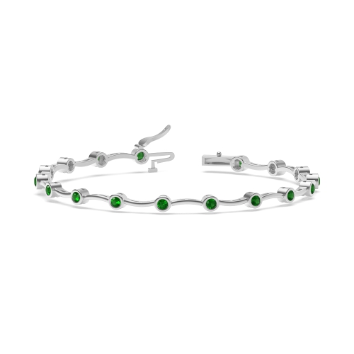 Bezel Setting Round Wavy bar link Emerald Delicate Diamond Bracelets