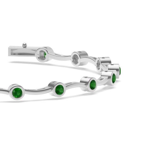 Bezel Setting Round Wavy bar link Emerald Delicate Diamond Bracelets