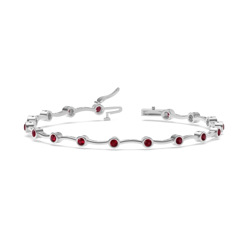 Bezel Setting Round Wavy bar link Ruby Friendship Diamond Bracelets