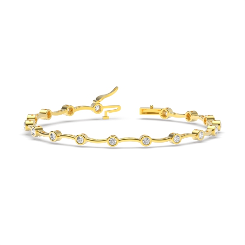 Bezel Setting Round Yellow Gold Wavy bar link Tennis Diamond Bracelets