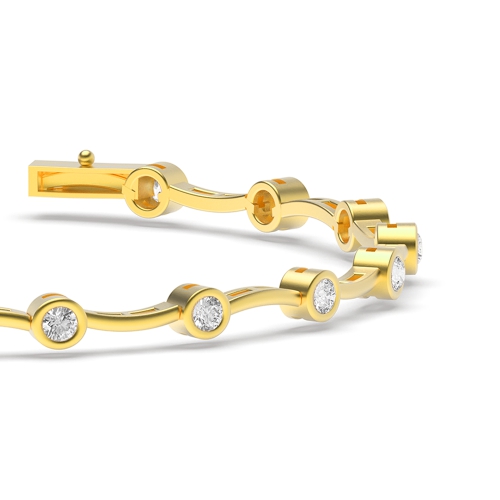 Bezel Setting Round Yellow Gold Wavy bar link Tennis Diamond Bracelets