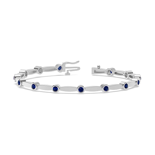 Bezel Setting Round Station Delicate Blue Sapphire Tennis Bracelet