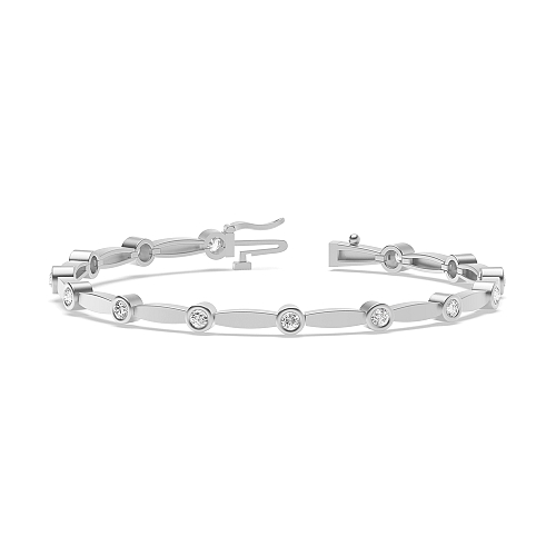 Bezel Setting Round Platinum Station Delicate Tennis Bracelet