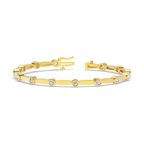Bezel Setting Round Yellow Gold Station delicate Tennis Diamond Bracelets