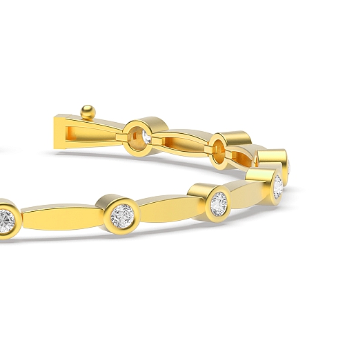 Bezel Setting Round Yellow Gold Station delicate Tennis Diamond Bracelets